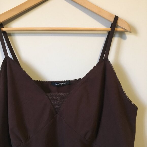 Y2K Brown Cotton Lace Hem and Bust Bodycon Cami - Picture 4 of 15